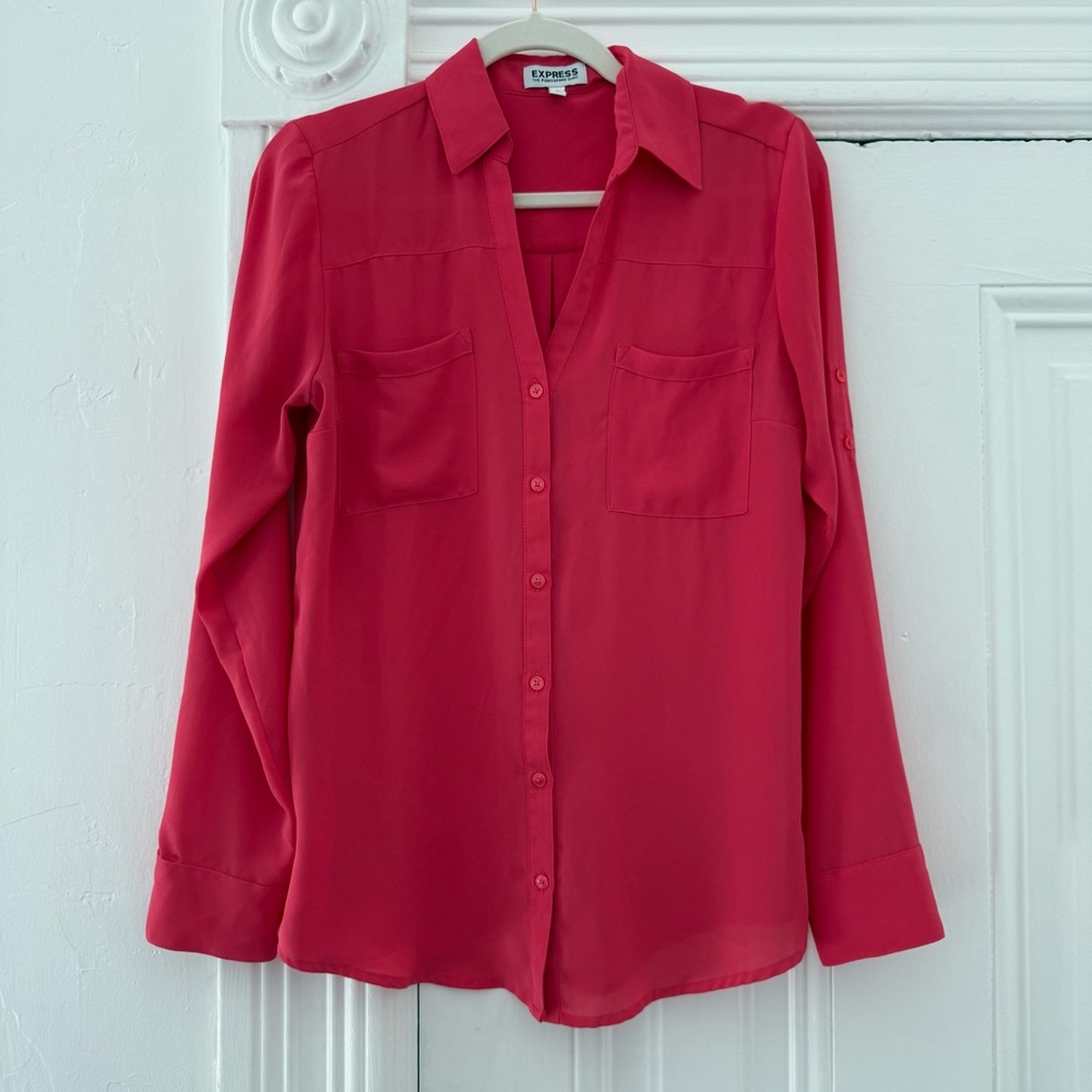 🦊 Express Women's Bold Pink Button-Down Shirt